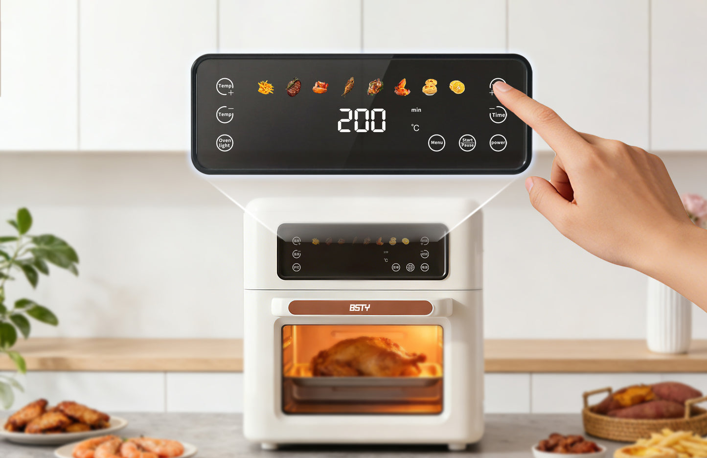 BSTY K1 Smart Air Fryer – 36L Large Capacity, Stainless Steel, No-Flipping Cooking