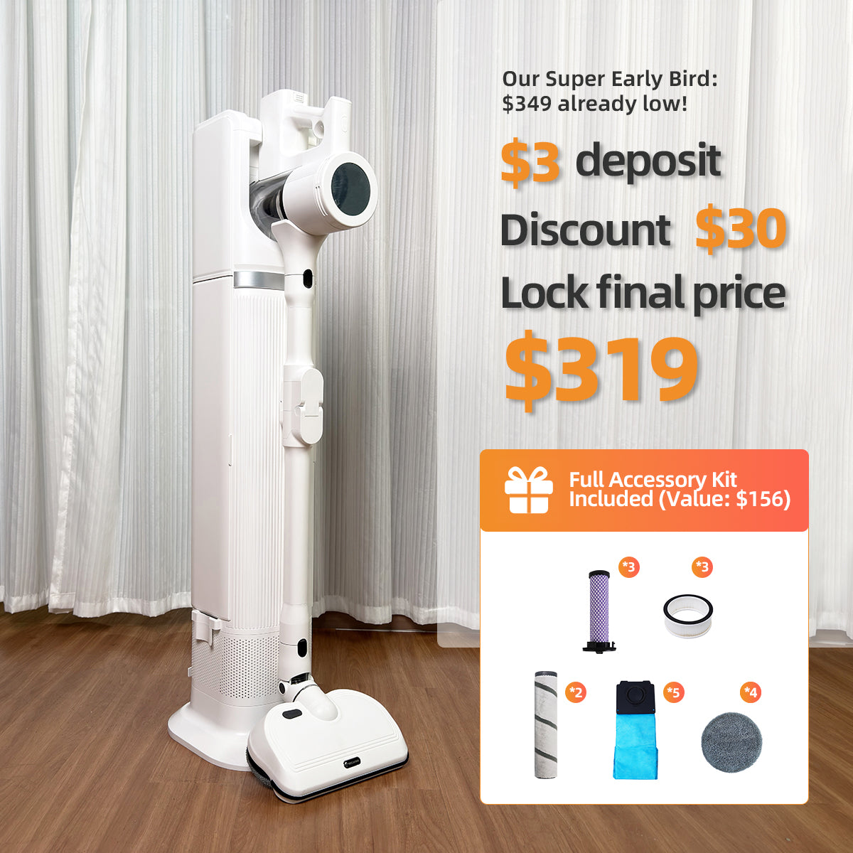 BSTY Orvido 6-in-1 Cordless Vacuum — $3 Kickstarter Reservation